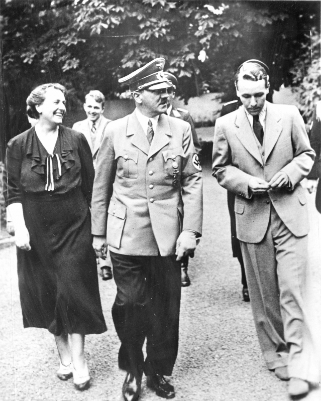 Winifred Wagner with her son Wieland (right) and Hitler in the garden at Wahnfried, the Wagner home in Bayreuth